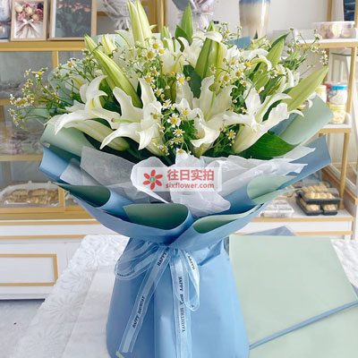 九江8支白色多头百合洋甘菊，互倾的思念