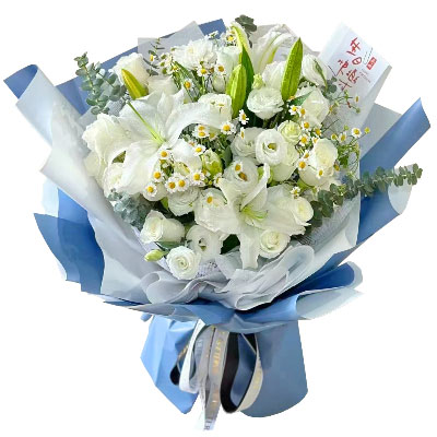九江11朵白玫瑰桔梗百合，爱永恒不息