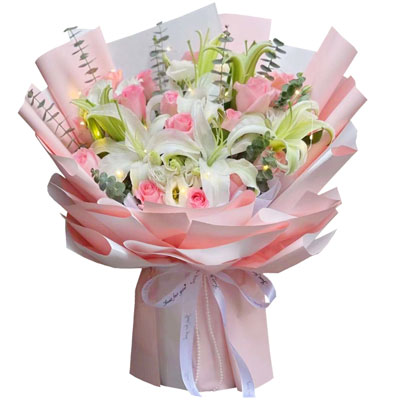 九江16朵粉玫瑰百合，感情稳定坚固