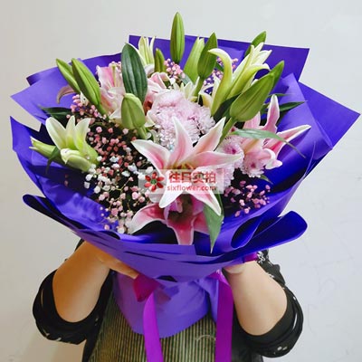 九江6支粉色多头百合，真诚的问候